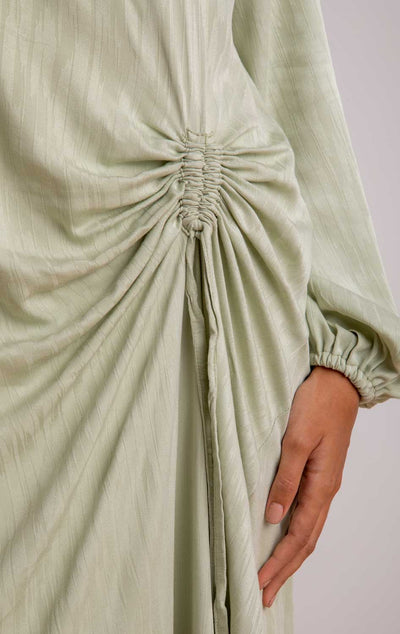 Farida Jacquard Mint-Green Waist Drawstring Dress