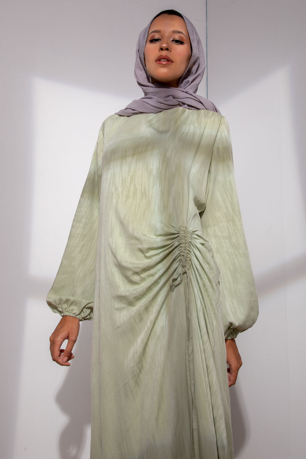 Farida Jacquard Mint-Green Waist Drawstring Dress